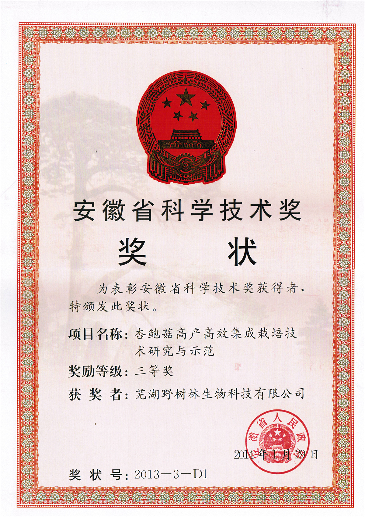 省科技进步三等奖 公司